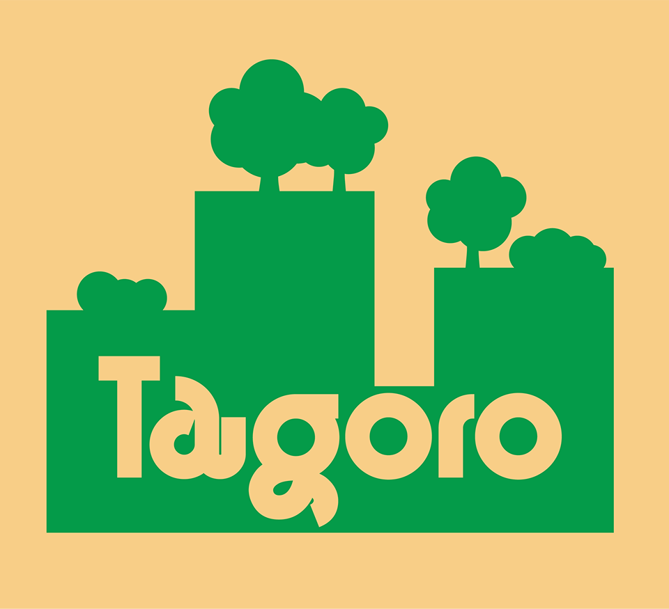 logo of highrise with rooftop gardens, beige background, light green accents